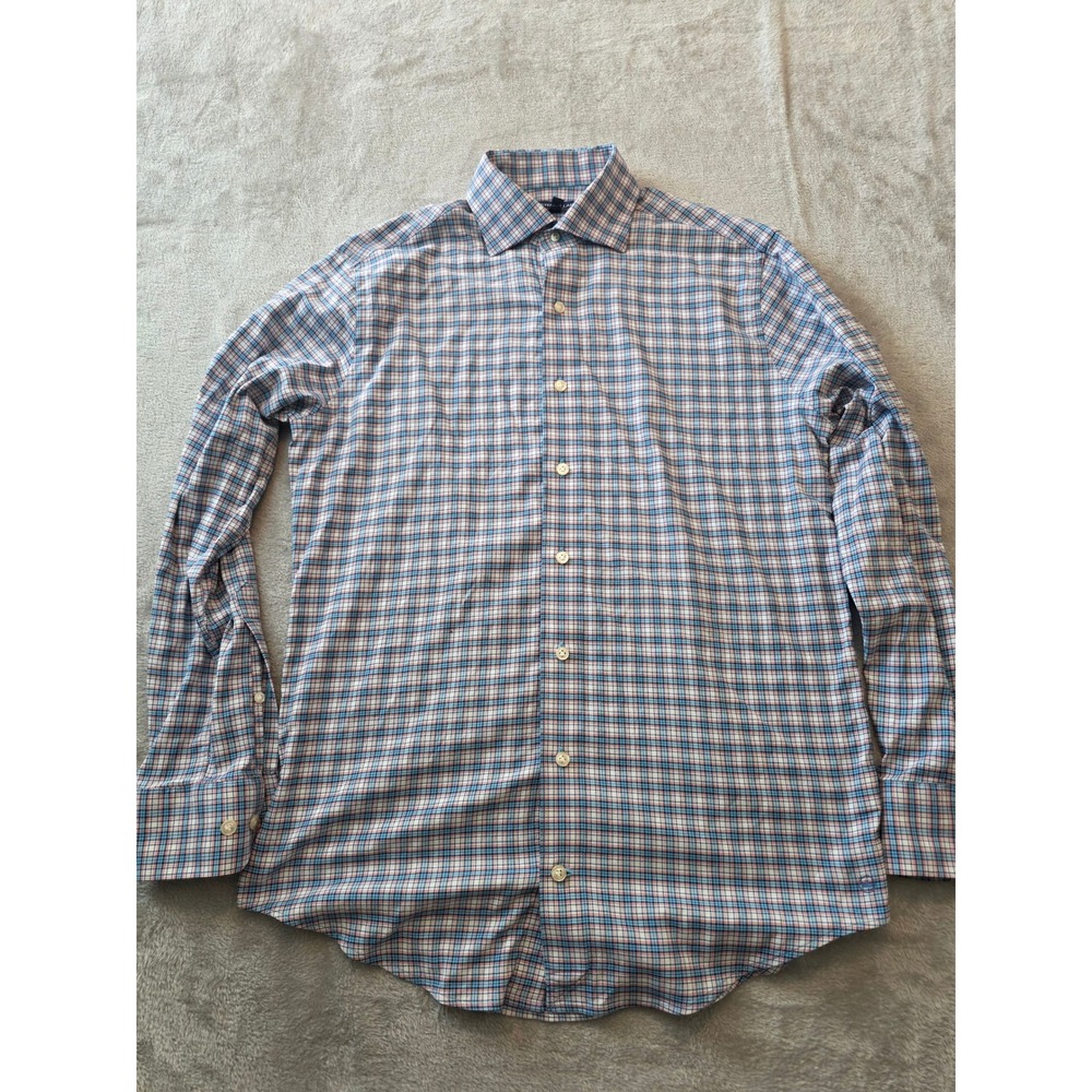 Peter Millar Crown Crafted Shirt Mens Medium Blue Pink Plaid Button Down